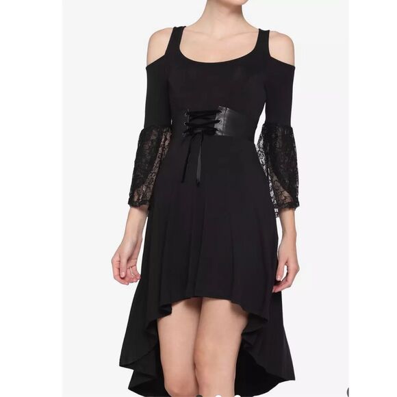 Hot Topic Dresses & Skirts - Hot Topic Black Lace Cold Shoulder Hi-Low Corset Dress Nwot Medium